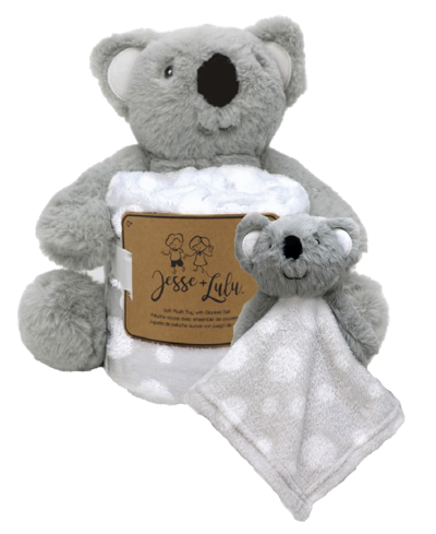 Jesse & Lulu Baby Boys Or Baby Girls Plush Toy With Blanket And Nunu, 3 Piece Set In Gray Koala