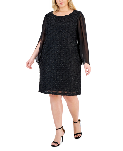 Connected Plus Size Jacquard Tulip-sleeve Dress In Egg