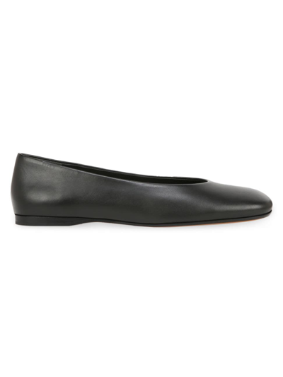 Vince Leah Leather Square-toe Ballerina Flats In Black Leather