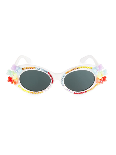 Bari Lynn Kids' Girl's Gummy Bear Rhinestone Embellishments Sunglasses In White