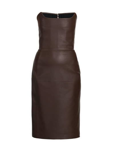 Bottega Veneta Cashmere-blend Leather Strapless Midi Dress In Brown