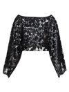 FREDERICK ANDERSON WOMEN'S FEMININITY SEQUINED LACE CROP BLOUSE