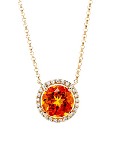 Saks Fifth Avenue Women's 14k Yellow Gold, Citrine & 0.14 Tcw Diamond Halo Pendant Necklace