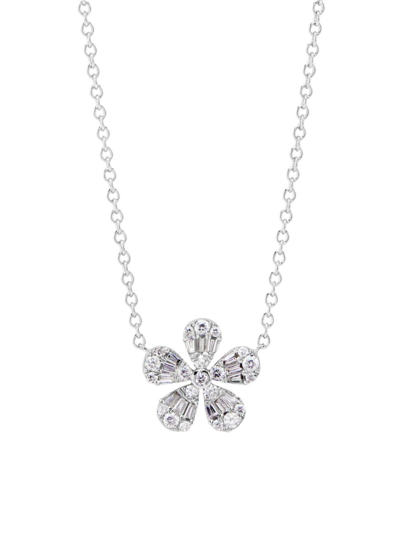 Saks Fifth Avenue Women's 14k White Gold & 0.28 Tcw Diamond Flower Pendant Necklace