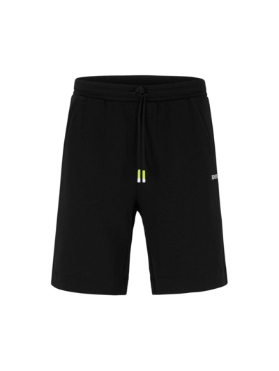 Hugo Boss Regular-fit Shorts With Multi-coloured Logos In Black