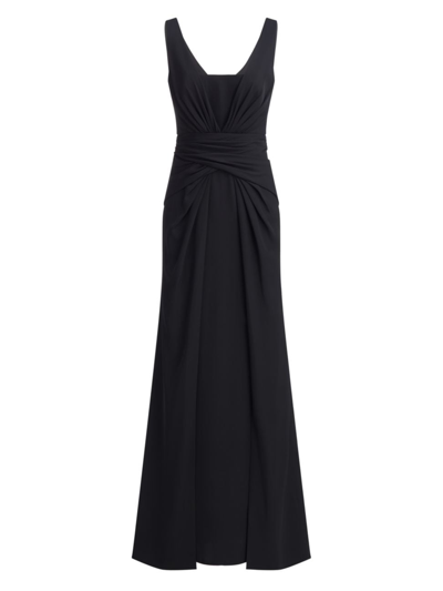 Halston Erica Sleeveless A-line Crepe Gown In Black