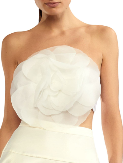 Cynthia Rowley Floral-appliqué Cropped Bandeau Top In White
