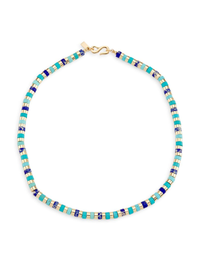 Kenneth Jay Lane Women's 14k-gold-plated, Turquoise & Lapis Lazuli Beaded Necklace In Gold Turquoise Lapis