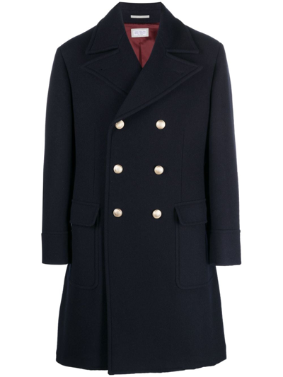 Brunello Cucinelli Button-down Double-breasted Coat In Navy