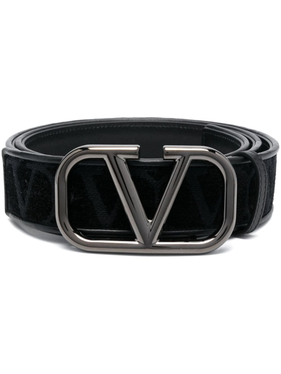 Valentino Garavani Toile Iconographe Buckle Belt In Black