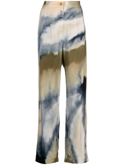 Raquel Allegra Abstract-print Palazzo Trousers In Blue