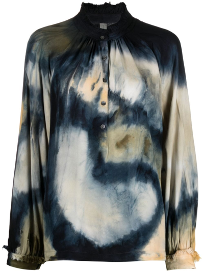 Raquel Allegra Abstract-print Blouse In Blue