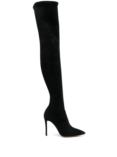 Casadei 100mm Blade Stretch Suede Boots In Black