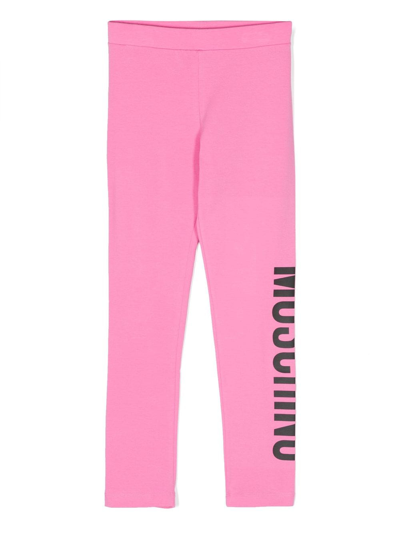 Moschino Kids' Logo-print Cotton Leggings In Pink