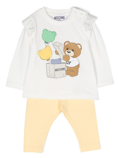 Moschino Babies' Teddy Bear-print Cotton Trouser Set In Yellow