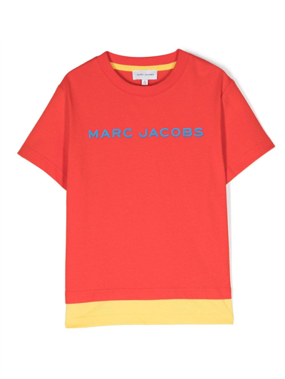 Marc Jacobs Kids' Colour-block Logo-print T-shirt In Red
