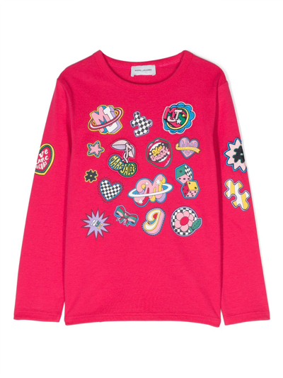 Marc Jacobs Kids' Badge-detailing Long-sleeve Cotton T-shirt In Fuschia