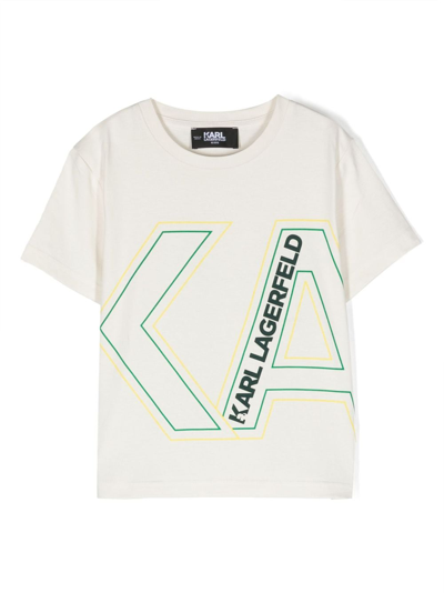 Karl Lagerfeld Kids' Logo-print Short-sleeve T-shirt In Neutrals