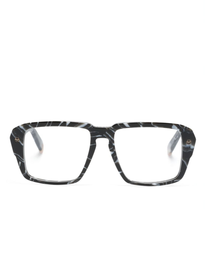 Philipp Plein Eyewear 大理石纹图案方框眼镜 In Black