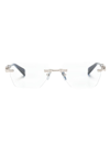 Balmain Engraved-logo Rectangle-frame Glasses In Blue