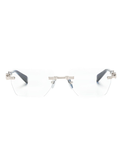 Balmain Eyewear Engraved-logo Rectangle-frame Glasses In Blue