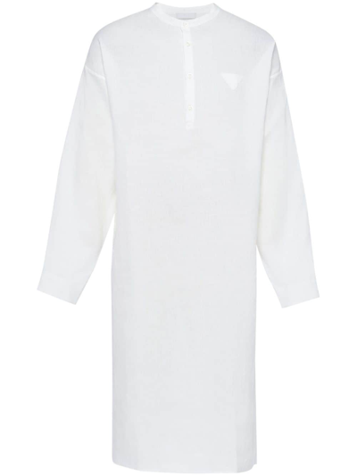 Prada Triangle-logo Linen Midi Shirt In White