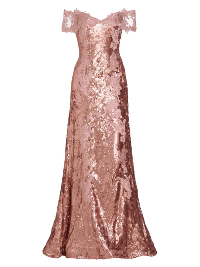 Rene Ruiz Collection Women's Sequined Off-the-shoulder Gown In Blush
