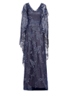 RENE RUIZ COLLECTION WOMEN'S V-NECK LACE CAPE GOWN