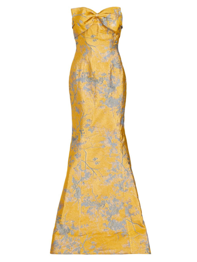 Rene Ruiz Collection Women's Strapless Bow & Jacquard Gown In Yellow Blue