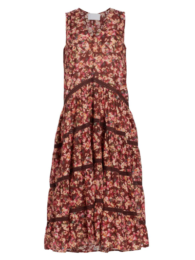 Merlette Women's Wallis Floral Tiered Midi-dress In Terracotta Floral Print