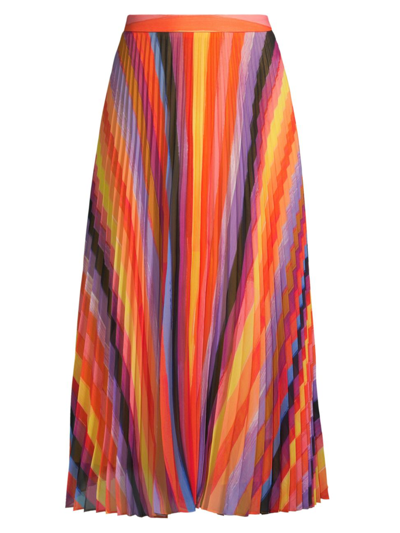 Milly Otha Sunset Stripe Pleated Midi Skirt In Multi | ModeSens