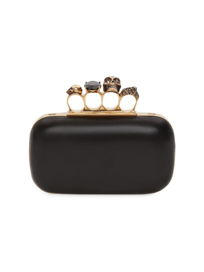 Alexander Mcqueen Skull Four Ring Leather Clutch Bag In Black