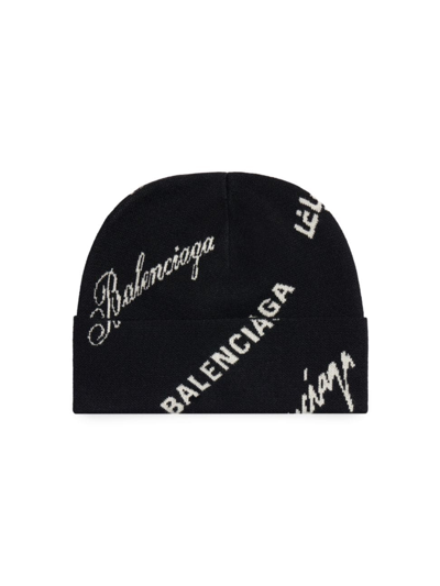 Balenciaga Intarsia-knit Logo Beanie In Black