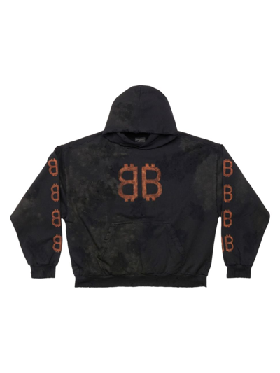 Balenciaga Distressed Cotton Hoodie In Washed Black