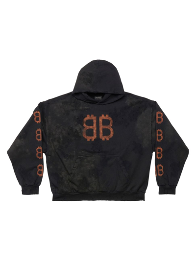 Balenciaga Distressed Cotton Hoodie In Black