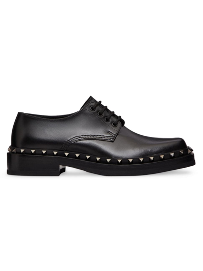 Valentino Garavani Rockstud Leather Derby Shoes In Black