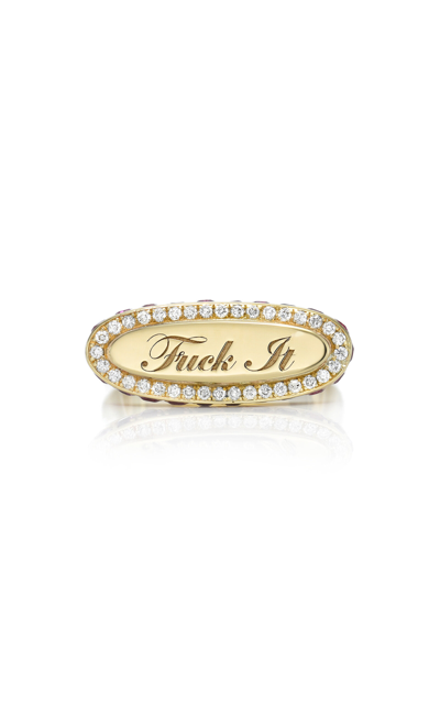 Dru 14k Yellow Gold F*** It Signet Diamond And Pink Sapphire Ring
