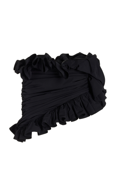 Area Ruffle-trimmed Asymmetric Miniskirt In Black