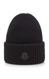 Moncler Wool Knit Beanie With Logo Patch In Black