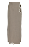 Area Crystal-embellished Cutout Houndstooth Wool Midi Skirt In Brown