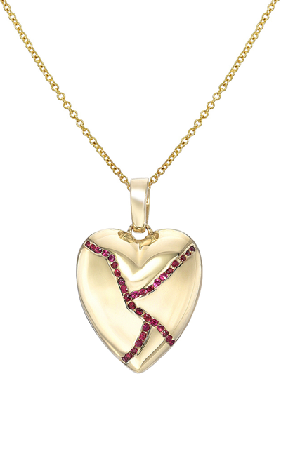 Dru 14k Yellow Gold Ruby Kintsugi Heart Necklace In Red