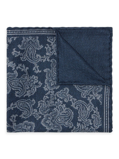 Brunello Cucinelli Men's Silk Pocket Square With Paisley Design In Blue