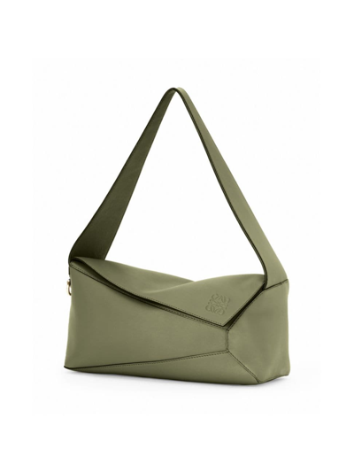 Loewe Puzzle Small Leather Hobo Bag In Green