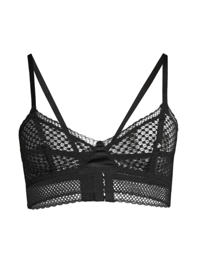 Else Bella Satin-trimmed Stretch Pointelle-knit Soft-cup Triangle Bra In Black