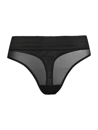 Else Women's Bare Mesh & Lace Thong In Black