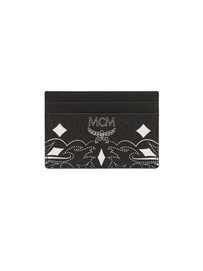 Mcm Women's Mini Aren Bandana Visetos Card Case In Black