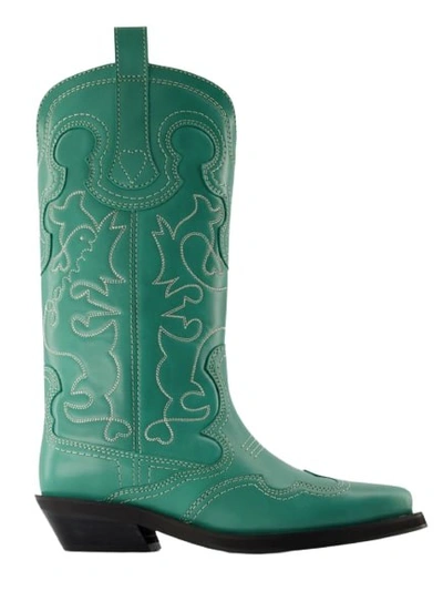 Ganni Embroidered Western Boots In Multi-colored