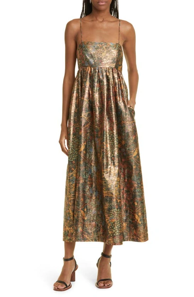 Ulla Johnson Hesmina Metallic Jacquard Dress In Green | ModeSens
