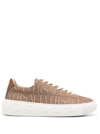 Versace Beige Low Top Sneakers With Logo Print And Greca Sole In Canvas Man In Beige