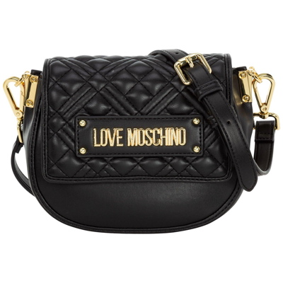 Moschino Logo Plaque Quilted Crossbody Bag In Black